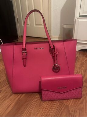 Michael Kors Hot Pink Saffiano Tote with Matching Wallet